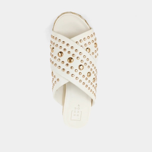 ShuShop Women's White Studded Platform Sandals - Picture 5 of 7